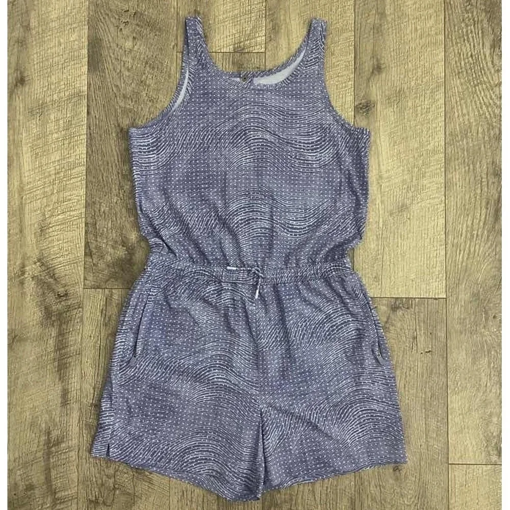 Athleta Girl Romper Purple White Wave‎ Print Sleeveless Pockets XXL 16